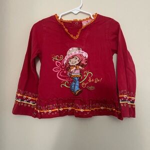 American Vintage Red Long Sleeve Kids Tee with Strawberry Shortcake